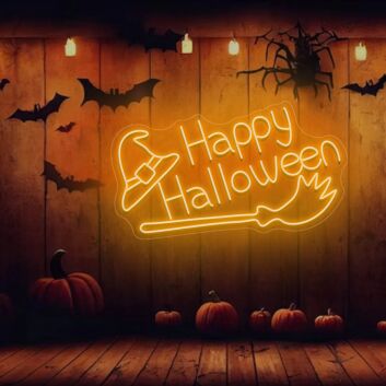 Happy Halloween Neon Sign, LED Sign for Halloween Door Decoration