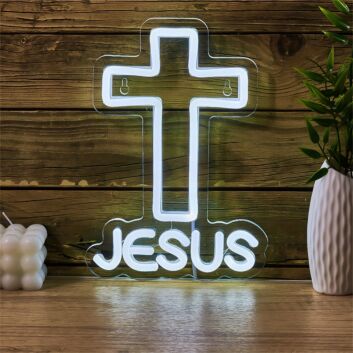 Add a Heartfelt Glow to Weddings, Celebrations, and Home Sanctuaries with the Cross With Love Back Plate LED Neon Sign.