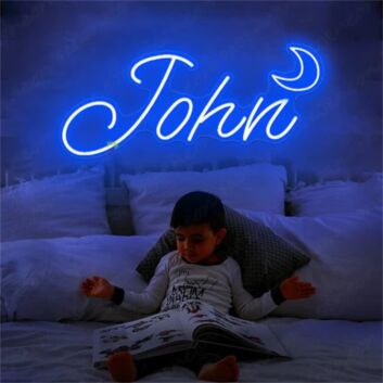 John Crescent Moon Custom Name LED Neon Sign