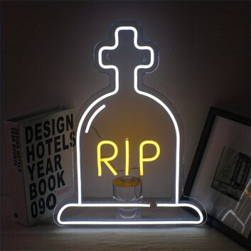 RIP Cross Headstone Halloween LED Neon Sign