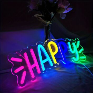 Brighten up your space, from cozy dinners at home to vibrant office gatherings, with the Happy Colorful LED Neon Sign.