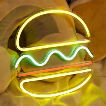 Brighten Your Space: From Trendy Home Decor to Lively Bar Atmospheres with LED Neon Sign Hamburger Shaped Night Lights