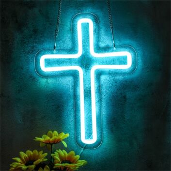 Elevate Your Space with Lights Up Your Room With Cross LED Neon Sign - Perfect for Weddings, Bars, and Cozy Home Settings
