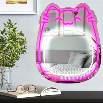 Enhance Your Home, Office, or Store Ambiance with the Enchanting Glow of Mirror Cat LED Neon Sign.