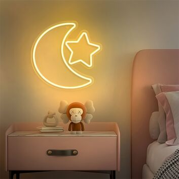 Crescent Moon and Star LED Neon Sign