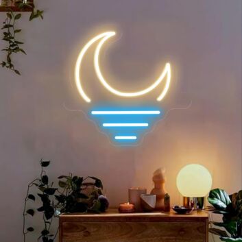 Crescent Moon with Blue Lines LED Neon Sign