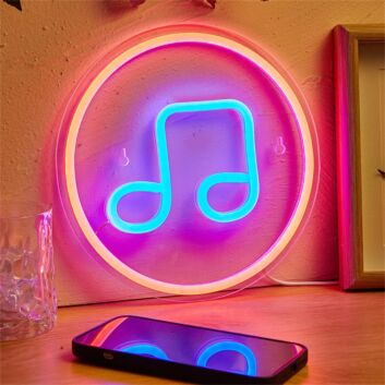 Enhance Your Space: Note LED Neon Sign perfect for Home Decor, Bars, and Music Events.