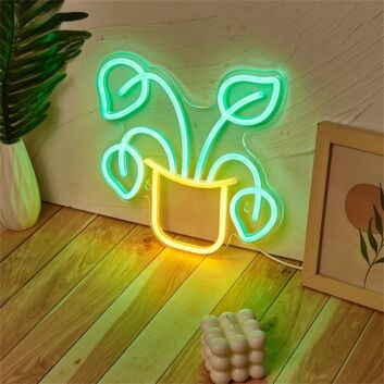 Brighten Your Space with Potted Four Leaf Grass LED Neon Sign: Perfect for Home Décor, Office Ambiance, Store Windows, and Special Events.