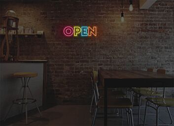 Brighten Up Your Space: Rainbow Open LED Neon Sign - Perfect for Home Decor, Bars, and Festive Celebrations.