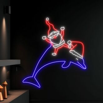 Bringen Sie festliche Freude in Ihr Zuhause, Büro oder Ihre Weihnachtsfeier mit dem Delphin-Weihnachtsmann-LED-Neonschild – perfekt für Tierliebhaber und Weihnachtsdekoration-Enthusiasten gleichermaßen!