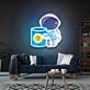 Astronaut with Moon Mug UV LED Neon Sign for Space-Themed Room Decor