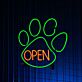 OPEN Paw Print LED Neon Sign