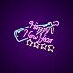 Happy New Year Champagne Bottle and Stars LED Neon Sign