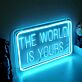 The World Is Yours Thin Letters in Rounded Frame LED Neon Sign