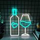 Bottle and Wine Glass with Hearts LED Neon Sign