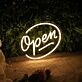 Cursive Open in Oval Frame Warm White LED Neon Sign