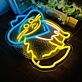 Funny Cat Neon Sign in Red Cowboy Hat Kids Room