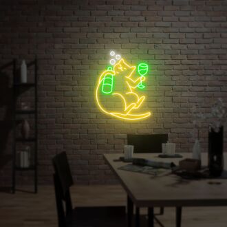 Beleuchten Sie Ihre Abendversammlungen und Hausbar mit der skurrilen Katze beim Weintrinken Neon Schild Kunst Dekor Neonschild Wandkunst Zeichen Niedliche Katzen Dekoration.