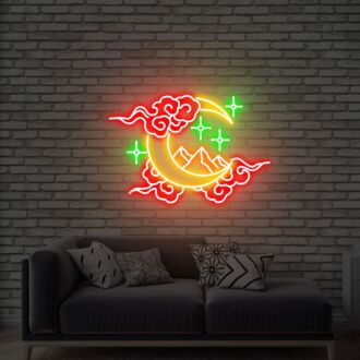 Erhellen Sie Ihren Raum mit Vielseitigkeit: Mond Wolke Stern Berg Neonzeichen Handgefertigte Kunst Neonlicht Weiße Vibes für Wanddekoration, Perfekt für Büro, Bar und romantische Hochzeiten.