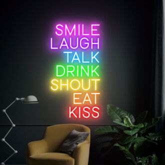Brighten Up Your Space: Perfect for Wedding Celebrations, Parties, and Stylish Home Decor with the Smile Laugh Talk Drink Shout Eat Kiss Neon Sign Light Office Living Room Interior Design.
