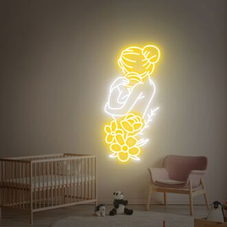 Brighten Up Your Space: Mom Baby Flower Led Neon Sign for Aesthetic Room Decor, Perfect Gift for New Moms and Ideal for Celebrations, Home Nurseries, and Relaxing Office Environments.
