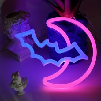 Schaffen Sie die perfekte unheimliche Atmosphäre für Ihr Halloween-Fest mit Bat LED Neon Signs Halloween-Dekoration Mond Fledermaus LED Neonlichter - Ideal für Zuhause, Bars und Spukhäuser.