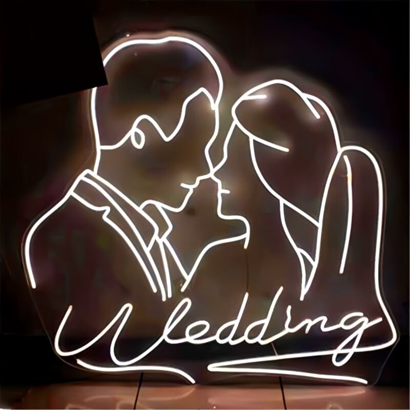 Wedding Romantic Kissing Couple Portrait Neon Sign