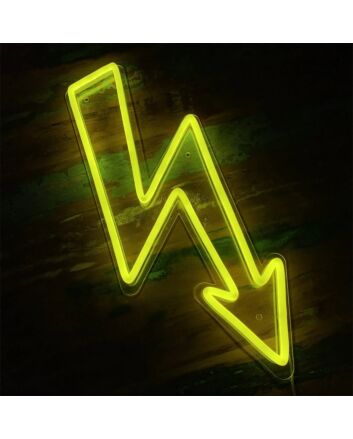 Brighten Your Space: Yellow Lightning Shaped Arrow LED Neon Light for Office, Bar, and Wedding Ambiance.