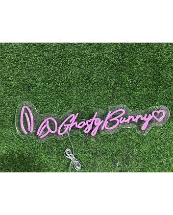 Brighten Up Your Space: Ghosty Bunny Heart Custom LED Neon Sign for Weddings, Home Decor, and Festive Celebrations