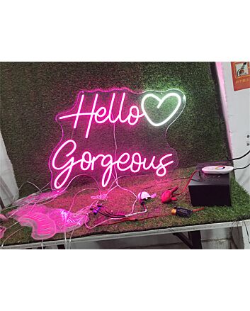 Brighten Up Your Space: Hello Gorgeous With Heart LED Neon Sign for Weddings, Bars, and Chic Home Decor
