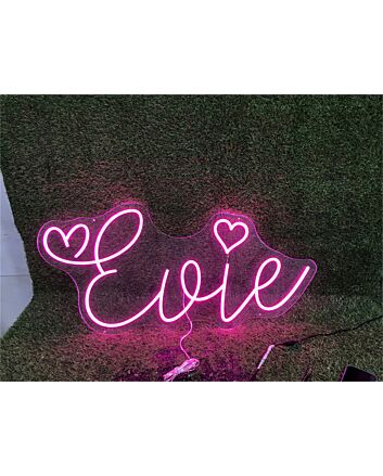 Brighten Your Special Moments: Personalize Custom Evie With Heart LED Neon Sign for Weddings, Birthdays, and Home Decor.