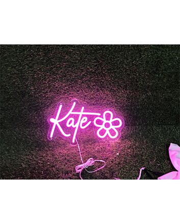 Enhance Any Celebration or Space: Personalize Custom Kate With Flower LED Neon Sign for Weddings, Bars, and Home Decor