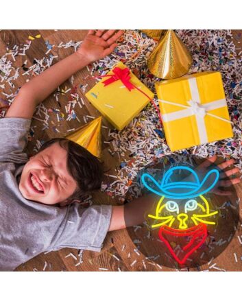 Brighten Up Your Bar, Bedroom, or Gaming Space with the Adorable Cute Cat In Dark Blue Cowboy Hat Neon Sign.