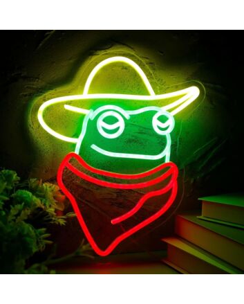 Brighten Up Your Space: Cute Frog With Golden Cowboy Hat Roomneon Sign Perfect for Bars, Parties, and Whimsical Home Decor
