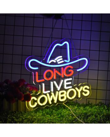 Brighten Your Western Themed Spaces: Dark Blue Cowboy Hat Long Live Cowboys Neon Sign, Perfect for Bars, Stores, and Rustic Weddings