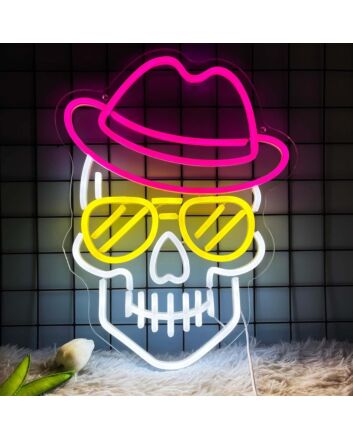 Light Up Your Room, Office, or Bar with a Dark Pink Cowboy Hat Skull Neon Sign: Perfect for an Edgy Western Aesthetic.