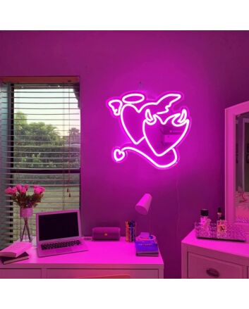 Deep Pink Angels And Demons Neon Sign: Elevate Your Space with a Mystical Glow for Home, Office, and Themed Events.