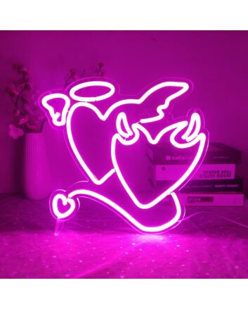 Deep Pink Angels And Demons Neon Sign: Elevate Your Space with a Mystical Glow for Home, Office, and Themed Events.