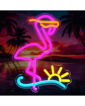 Brighten Your Evenings and Celebrations: Deep Pink Crane Sandy Beach Bedroom Neon Sign for Weddings, Home Decor, and Beach Parties.
