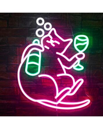 Brighten Up Your Bar or Home with the Whimsical Deep Pink Drunken Cat Neon Sign, Perfect for Parties and Decor.
