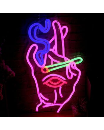 Enhance Your Bar or Party Ambiance with the Deep Pink Hand Bar Neon Sign Featuring a Cigarette in Hand