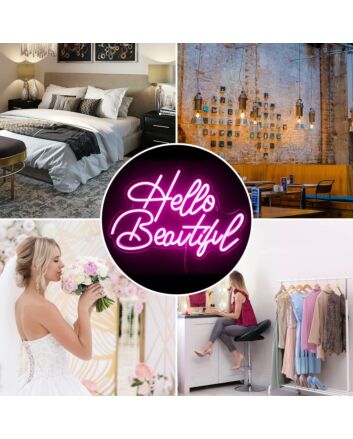 Brighten Your Space - Deep Pink Hello Beautiful Neon Sign Perfect for Home Decor, Chic Bars, and Boutique Welcomes