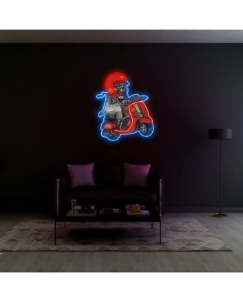Elevate Your Bar, Office, or Home Decor with the Edgy Skull With Scooter UV Light Neon Art for Modern Spaces.