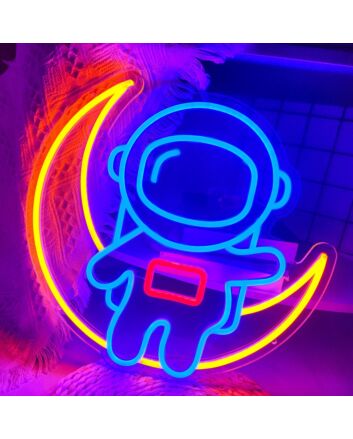 Light Up Your Space Adventure: Astronaut Sitting On The Moon Cute Neon Sign for Kids' Rooms, Play Areas, and Themed Parties