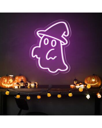 Brighten up your Halloween celebration and spooky decor with the Cute Ghost Hat Halloween Neon Sign for homes, bars, and themed events.