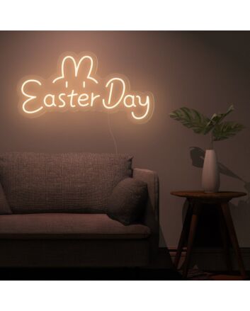 Brighten Up Your Easter Celebrations and Decor: Easter Day Words Cute Bunny Ears Eyes Cute Easter Neon Sign for Home, Office, Stores, and Spring Parties.