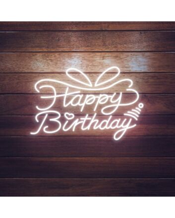 Brighten Your Birthday Bash or Celebratory Space with the Happy Birthday Words Ribbon Tie Neon Sign for Home, Office, or Bar Decor.