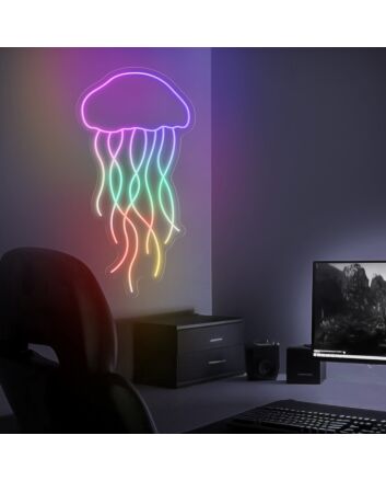 Bring the ocean&#039;s allure to your space: Multicolor Jellyfish Magic Led Neon Sign, perfect for home decor, bars, and themed events.