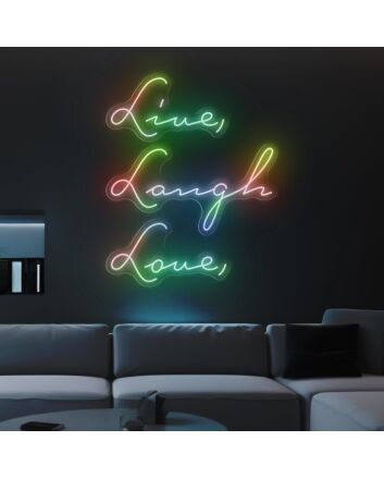 Brighten Your Space: Multicolor Live Laugh Love Quote Magic Led Neon Sign - Perfect for Home Decor, Office Ambiance, and Celebratory Events.