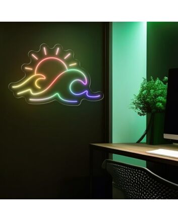 Brighten Up Your Space: Multicolor Sun And Wave Magic Led Neon Sign for Home Decor, Offices, Bars, and Beach-Themed Parties.